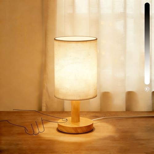 Nachttischlampe Touch Dimmbar,Kleine Touch-Lampe Mit USB-Stecker,Tischlampe Mit Lampenschirm Aus Leinenstoff, Lampe Für Nachttisch Wohnzimmer Schlafzimmer Kinderzimmer Büro(LED-Birne Inklusive)