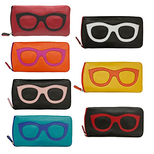 Image of ili New York Smooth Leather Soft Eyeglass Case, Zip Closure with RFID Blocking Lining, Travel-Friendly in Vibrant Colors
