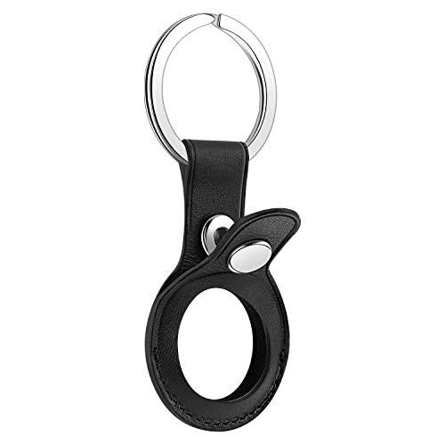 LiZHi Leather Airtag Case for Apple Airtags Holder, Air Tag Keychain Case with Anti-Lost Key Ring, Shock-Absorbing Anti-Scratch Protective Air Tags Cover for Luggage Key Dog Cat Pet Collar(Black)