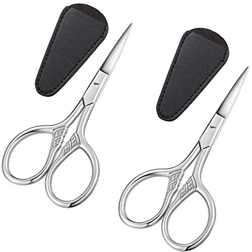 2 Pieces Brow Shaping Scissors Vintage Facial Hair Scissors Small Precision Scissors Eyebrow Trimmer Grooming Scissors with Sleeve for Trimming Eyebrows, Eyelashes, Beards, Broken Hair, Paper-cutting