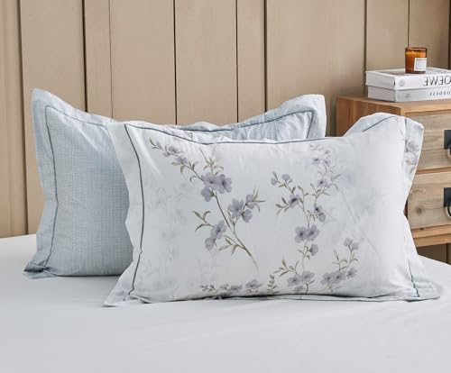 Image of SLEEPBELLA Reversible Duvet Cover King, Elegant Purple Blossom on White, Soft and Breathable