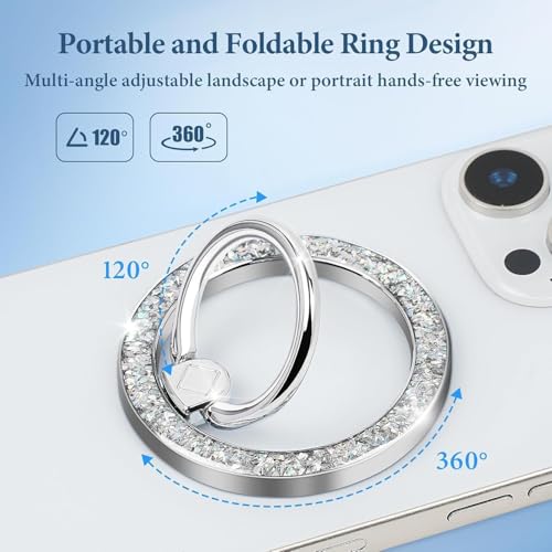 Image of Magnetic Phone Ring MagSafe Phone Grip, Magnetic Cell Phone Stand Holder Finger Ring,[Thin and Light Design] for iPhone Can Rotate 360 Degrees Compatible with iPhone 12-17 Series New (Silver-S-26)