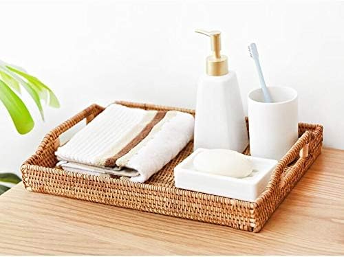 Hand-Woven Rattan Rectangular Serving Tray with Handles for Breakfast, Drinks, Snack for Coffee Table (17x11.4x1.8inches) - Image 5