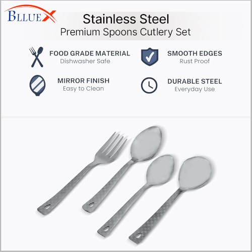 Image of Premium Stainless Steel, 25-Piece Cutlery Set for Kitchen & Table (6 Dessert Table Spoons, 6 Forks, 6 Tea Spoons, 6 Soup Spoons, 1 Storage Stand) (25, Silver)