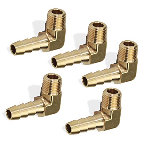 Boeray 5Pcs 90 Degree Elbow Brass Hose Barb Fitting -1/4" Barb To 1/8" Male Npt Adapter #TOP6