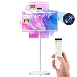 OFD 32 Zoll FHD Smart Portable TV auf Rädern,Rolling TV 1080P Touchscreen Android 15 OS Monitor,6GB RAM + 128GB Speicher, 8MP Kamera, Eingebauter 6–8H Akku,360° Drehbar, Sprachfernbedienung