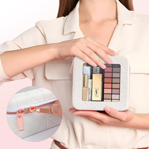 Silicone Clear Makeup Bag, Soft Portable Small Travel Cosmetic Bag for Women, Make Up Organizer Toiletry Bag with Rose Gold Zippers - White4