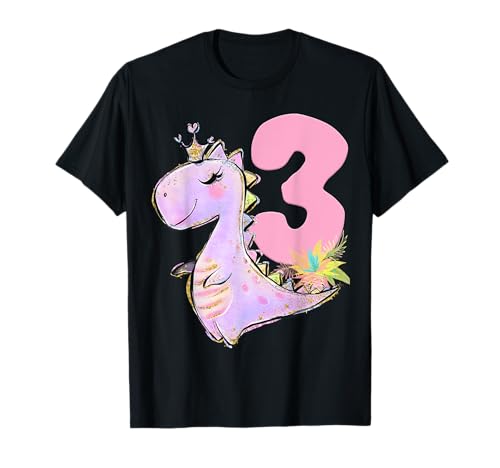 3er cumpleaños niña dinosaurio Dino Party T-Rex Three Camiseta