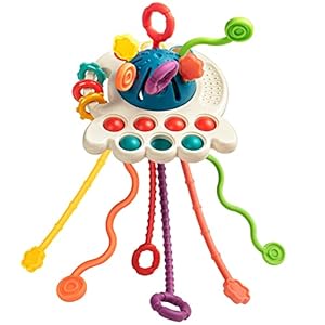 Vanmor Montessori Toys for 18+ Months Old, Baby Sensory Toys for Toddlers, Octopus Silicone Pull String Activity Learning Toys, Bath Travel Teething Toys for Infant 1-3, Gifts for Boys and Girls