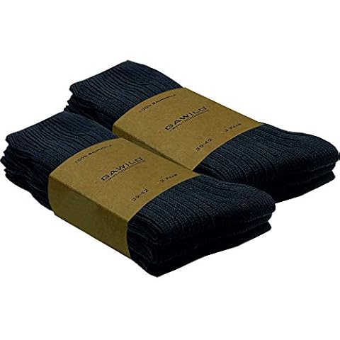 GAWILO 6 Pairs of Natural Cotton Socks - Women & Men - 100% Pure Natural Cotton - Seamless - Boil-proof - Slightly Coarser Knitted - Suitable for Outdoor Use - Black - 47/50 cm Cover