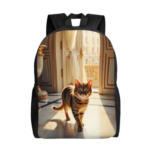 Comfort Fit Unisex Tabby Cat Walking Tiled Floor Room Backpack Durable Daily Commute Travel Adventures 16 Inch
