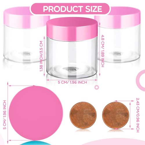Image of Patelai 4 Pcs Plastic Jars Wide Mouth with Lids,2 Ounce,Pink | Travel Size for Creams Oils, Clear Round Storage Cosmetics Containers, Leak Proof Screw on Lids for Makeup Beauty DIY