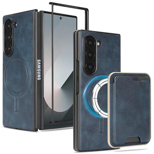 Étui Galaxy Z Fold 4 bleu anti-rayures avec rabat magnétique