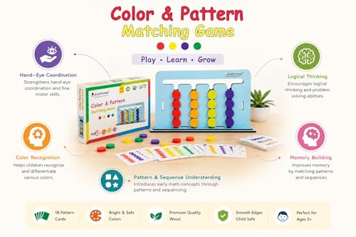 Image of Braintastic Wooden Color and Pattern Matching Fun Learning Game Baord for Kids 4+