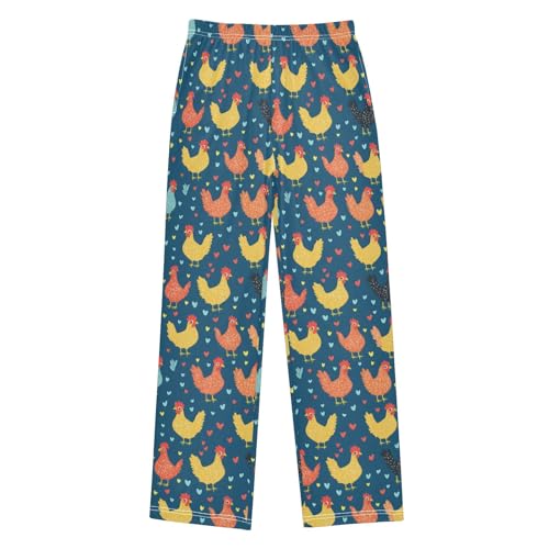 Chicken Heart Pattern Pajama Pants Lounge Sleep Pants Elastic Waist Long Pajama Bottoms with Pockets for 6-14 Years