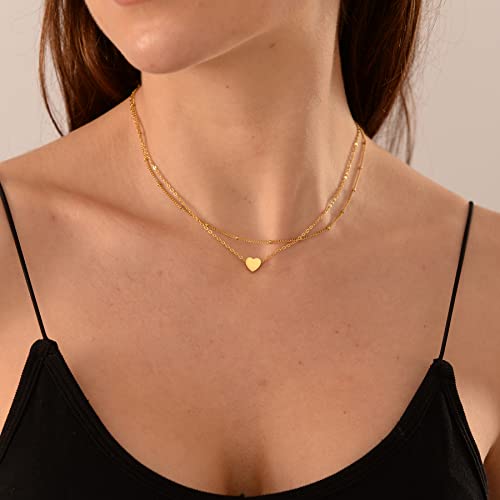 Loxuakam Cute Heart Necklaces For Women Tiny 18K Gold Pendant Choker Necklace Gold Charm Chain Necklace For Women Dainty Gold Necklace Gifts For Her #TOP2