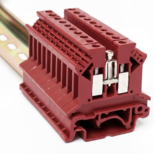Borne de rail DIN Erayco UK2.5N-WR rouge bloc anti faux-contact 600V 24-12 AWG 100 pièces