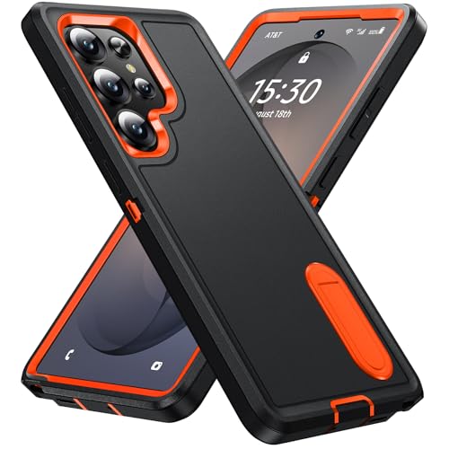 BaHaHoues for Samsung Galaxy S26 Ultra Case with Built in Kickstand, Shockproof/DropProof Military Grade Protective Cover for Galaxy S26 Ultra (Black/Orange)