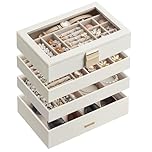 SONGMICS Stackable Jewelry Trays, 4-Tier Jewelry Box, Drawer Jewelry Organizer, Cloud White UJBC164W01
