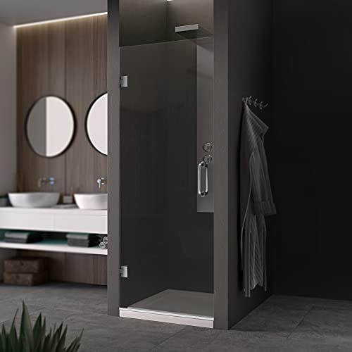 Single Swing Hinge Glass Shower Door Ravello Series 28"X80" With Chrome Finish - 3/8" Tempered Glass With Smart Guard Easy Clean Coating - Frameless Corner Hinge Shower Door By Fab Glass And Mirror #TOP3