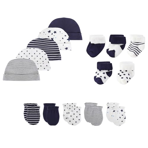 Image of JELYLOVE 15 Pack Unisex New Born Boy Girls Hats Mittens Socks Sets Cotton Soft Infant Accessory 0-6 Months Baby Essentials