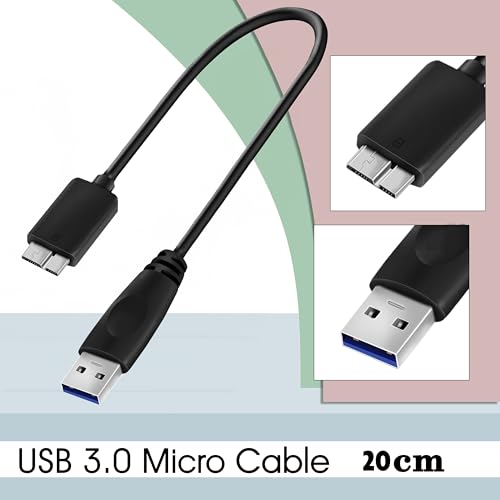 Image of Storite 20cm USB 3.0 A to Micro B Cable for External Hard Drive - Data Transfer Speed Upto 5Gbps - 1 Pack