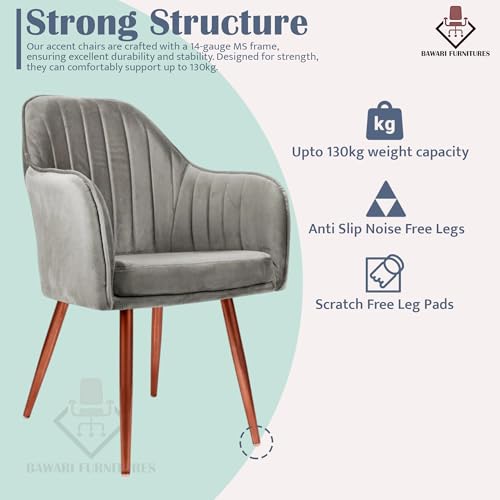 Image of Plush Dining Chair | Accent Chair for Living Room Bedroom Restuarant | Velvet Fabric & Thick Cushion Seat with Sturdy Glossy Metal Legs (Bronze Legs, Grey)