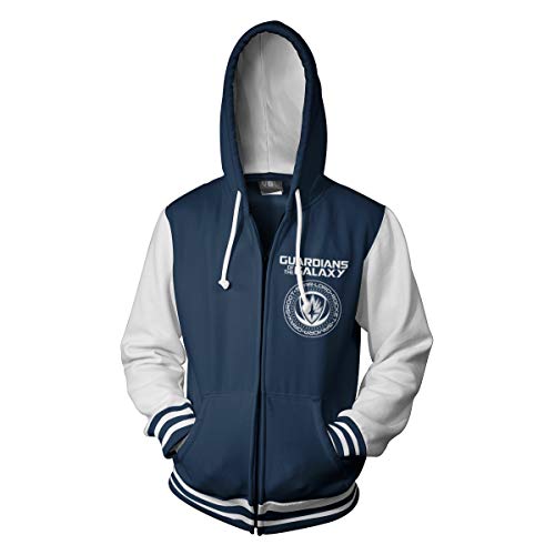 Officially Licensed Guardians of The Galaxy Varsity Zip Hoodie (White/Navy), Small