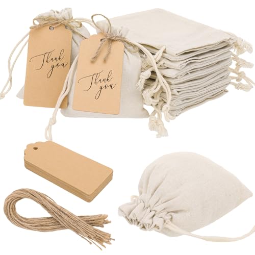 Xialvyu 30 Stücke Säckchen zum Befüllen mit Kordelzug, 12x10 cm Jutebeutel Klein, Geschenksäckchen mit Geschenkanhänger Hanfseil, Säckchen für Schmuck, Hochzeiten, Partys DIY Handwerk und Weihnachten