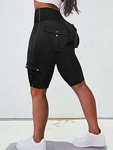 Flamingals Butt Lifting Biker Shorts For Women High Waist With Flap Pocket Workout Shorts Running Shorts Black M #TOP3