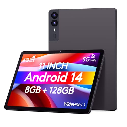 Wainyok 11 Zoll Android 14 Tablet mit 8GB RAM 128GB ROM, Octa-Core, 4G LTE SIM Slot, 5G WLAN, 1920×1200 FHD Display, Widevine L1, 7000mAh, 13MP + 5MP (Grau)