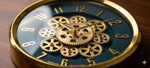 Image of Moving Gear Wall Clock, Round, Gold and Rose Gold Finish, Options (Green, Set of 1 Clock)
