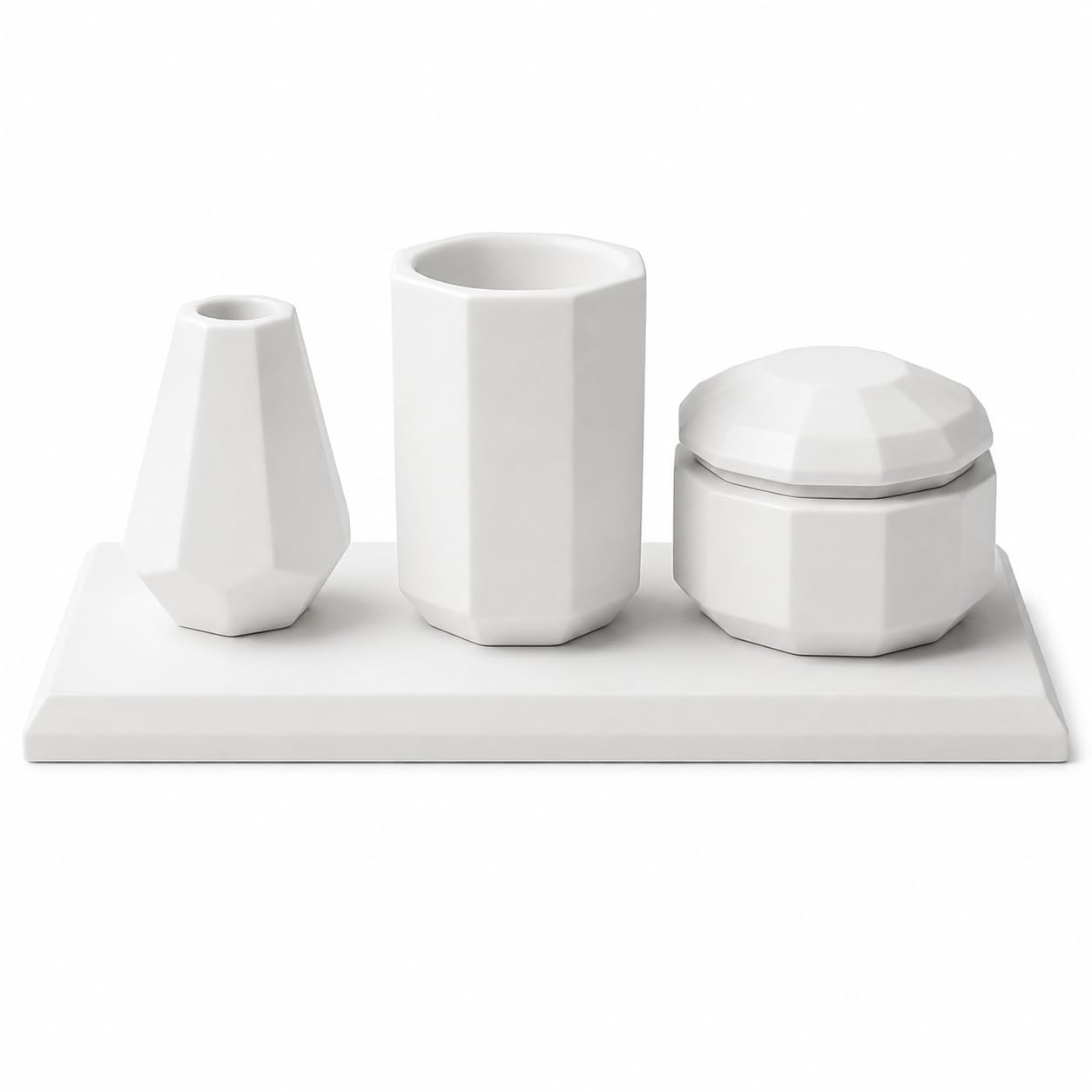 FARAMIR STORE Handcrafted White Stone Bathroom Vanity Accessory Set