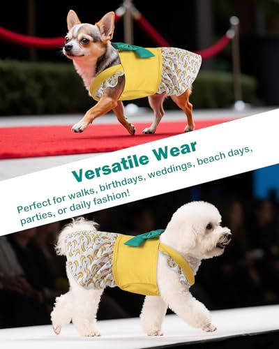 Image of CuteBone Dog Dress for Small Dogs Girl, Banana Summer Dresses with Bow & Ruffle Sleeve, UPF50+ Sun Protection, Cute Pet Clothes for Puppy for Birthday Wedding Party Beach ZSFX03L
