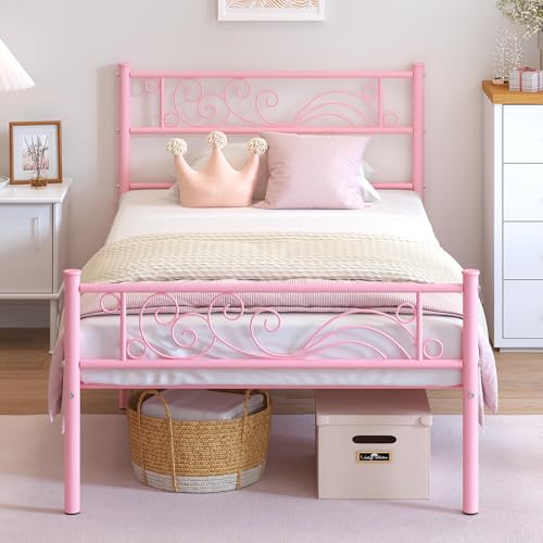 Weehom Twin Bed Frames with Headboard，Sturdy Metal Platform Bed for Kids by Weehom - Used condition - US$75.64