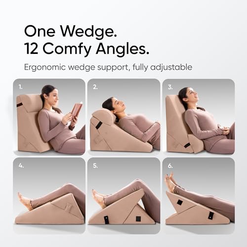 Image of Frido Adjustable Wedge Max Cushion, 12-Way Adjustable Pregnancy Pillow & Leg Elevation Pillow, Relieves Neck, Back & Shoulder Pain, Great for Reading, Sleeping & Relaxing | Light Caramel