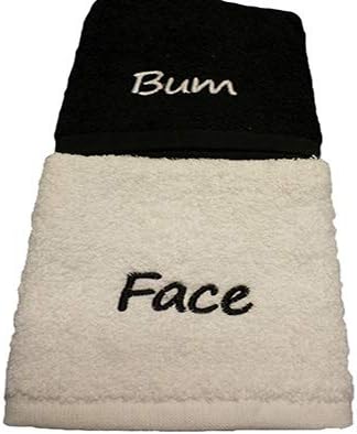Bum and Face Embroidered Face Cloths (Grey & White)