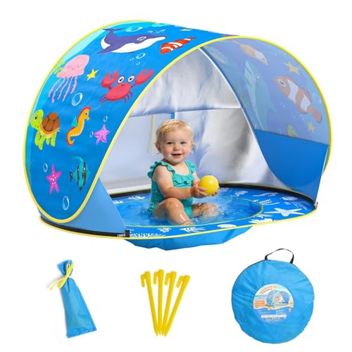 AZDYJL Baby Beach Tent with Pool Pop Up Beach Tent UV Protection Sun Shelter for Infant Toddlers Portable Shade Pool Tents Baby Beaches Essentials with Carry Bag for Outdoor Travel Camping