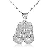 925 Sterling Silver 3d Flip Flops Summer Charm Sandal Pendant Necklace, 18'