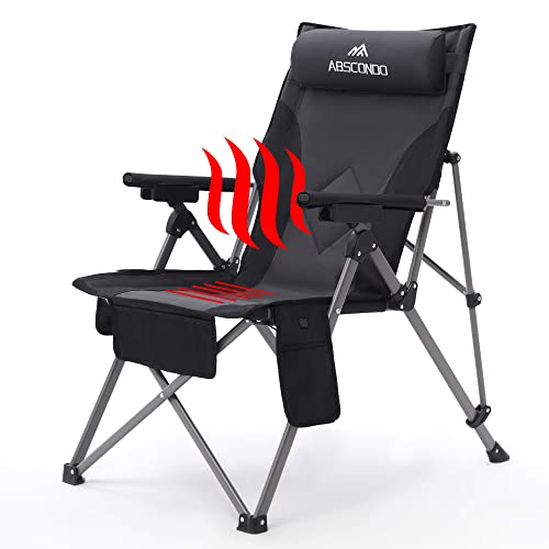 ABSCONDO Heated Camping Chair, Camping Chairs for Heavy People, Oversized Outdoor Folding Chairs with Adjustable Angled Backrest, Lawn Chairs Folding Supports up to 300lbs