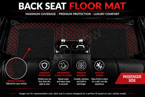 Image of Premium 7D Car Mat for Tata Punch EV (Model:2024-2026) || Luxury Leather Dual-Stitch Full Set 7D Car Floor Mat || 100% Waterproof || Colour : Red-Black (Design-1)