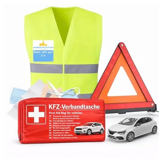 TK Gruppe Timo Klingler 7 in 1 - Auto Erste Hilfe Set 2022 - kfz Verbandskasten Pkw - Verbandstasche & Warnweste Pannenweste Unfallweste & Warndreieck - Autozubehör für TÜV