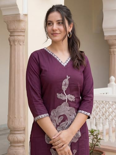 Image of INDO ERA Women Viscose Rayon Straight Fit Straight Floral Embroidered Kurtas