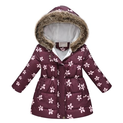 Guqmjde Daunenjacke Mädchen Winterjacke Thermal Mantel Wintermantel Jacken Winddicht Puffer Jacket Kapuzenjacke Daunenmantel Outdoorjacke Thermojacke Sweatjacke Wein, 4 Jahre