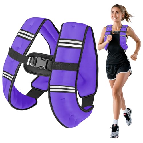 Wolliwa Weighted Vest for Woman Men,6lb/8lb/10lb/12lb/16lb/20Lb/25lb/30lb Weight Vest Reflective Stripe with Adjustable Strap Pocket Running Vest Workout Strength Training Walking (Purple 8lb)