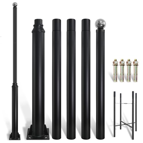 Street Light Pole 16ft Tall, Black Outdoor Galvanized Heavy-duty Metal Solar Street Lamp Post, Suitable for Outdoor Street and Courtyard Lighting Fixtures with Mounting Rebar Cage (16 FT 114+76mm)