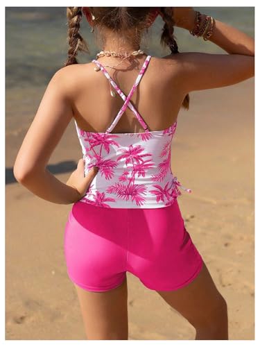 Image of Girl's 2 Piece Tankini Set Tropical Print Bathing Suits Hawaiian Swimsuits with Shorts Beachwear Tankini