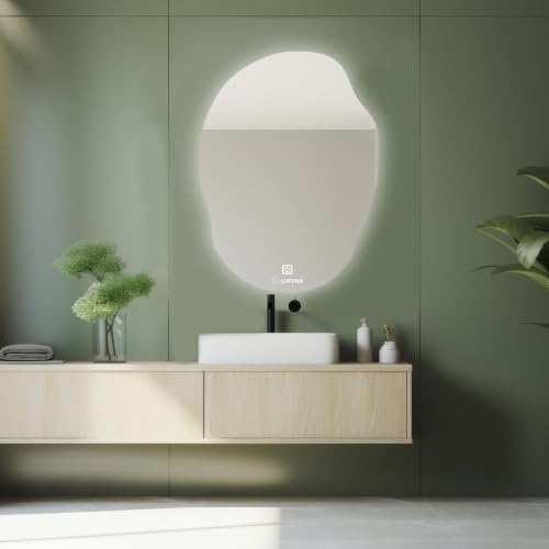 Image of 24x24 Inch Round Glass Wall Mounted LED Mirror with Smart Touch Sensor & 3 Color Lights (Warm, Cool, Natural) for Bathroom, Washbasin & Vanity (Oval)