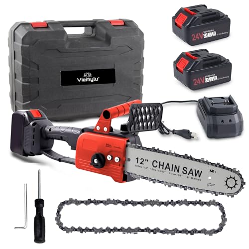 Motosega Elettrica 12 21V, 2 Batterie 3.0Ah, Potenza 3000W, Velocità 1000 giri/min, Taglio 5 m/s, Alimentata a Batteria al Litio – Motosega Portatile per Giardino e Fai-da-Te