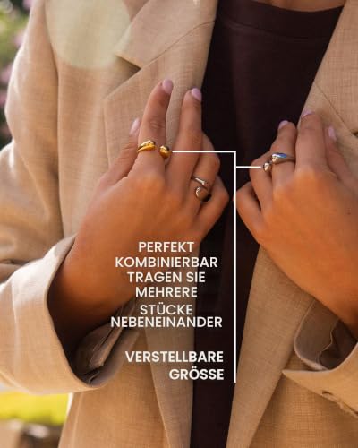 Purelei Embrace Ring (Gold) – Wasserfester Damenring aus langlebigem Edelstahl – Verstellbare Ringe von Größe M bis L… – Ansicht 6